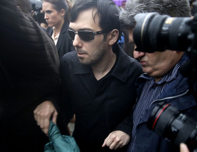 Martin Shkreli leaves the courthouse after his arraignment in New York, Thursday, Dec. 17, 2015. 