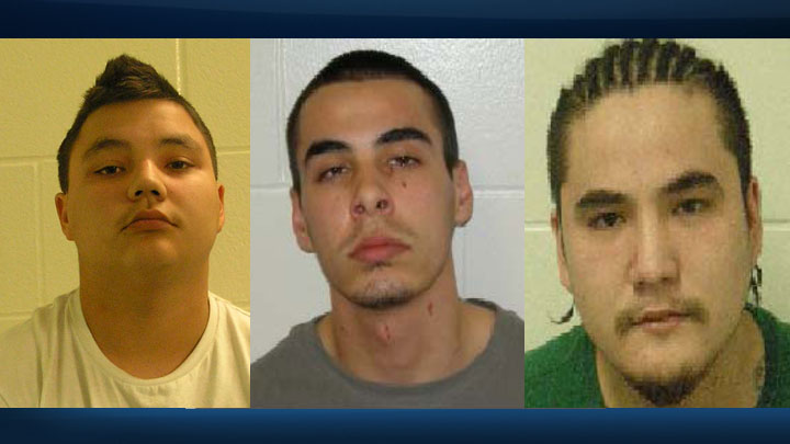RCMP are asking for the public’s help in locating Damian Dillon (left), Jesse Dillon (centre) and Terrance Stonechild (right) in connection with attempted murder charges.