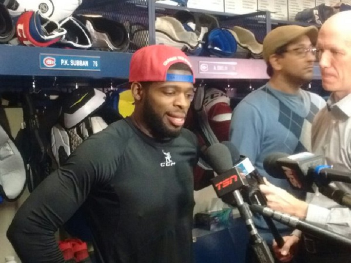 P.K. Subban addresses the media after a French-language groups urges sportscasters to pronounce his initials in French.