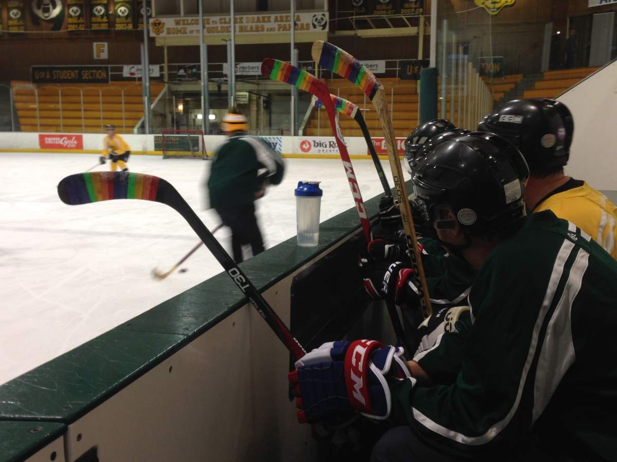 The launch of Pride Tape aims to build inclusiveness for the LGBTQ community involved in sports, Thursday, Dec. 17, 2015. 