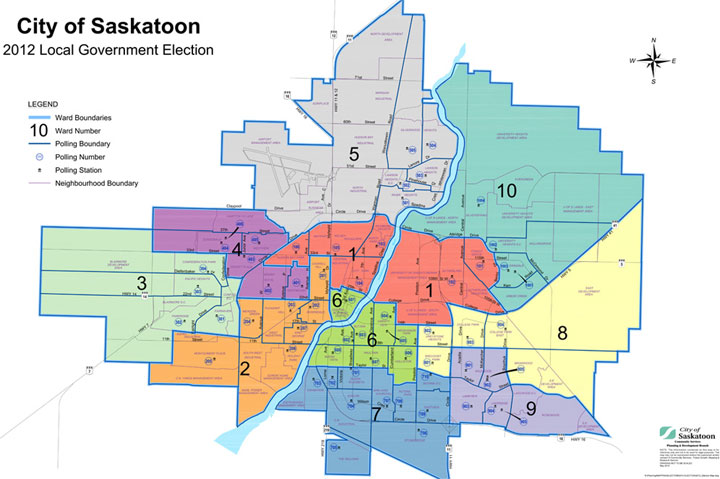 Saskatoon Redrawing Ward Boundaries Saskatoon Globalnews Ca   Saskatoon Ward Boundaries 2015 