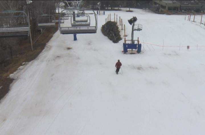 A lone skier on Mont Saint-Bruno, Thursday, December 10, 2015.