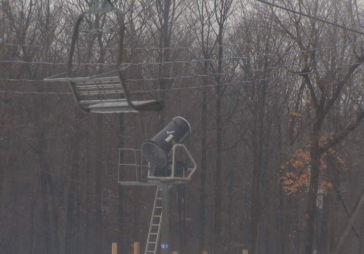 An empty chair lift at the ski hills on Mont Saint-Bruno, Thursday, December 10, 2015.