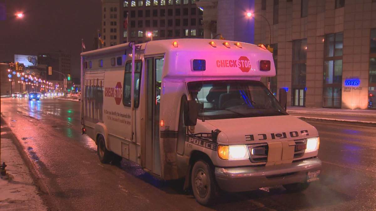 Winnipeg police conducting a checkstop during the Festive Checkstop program.