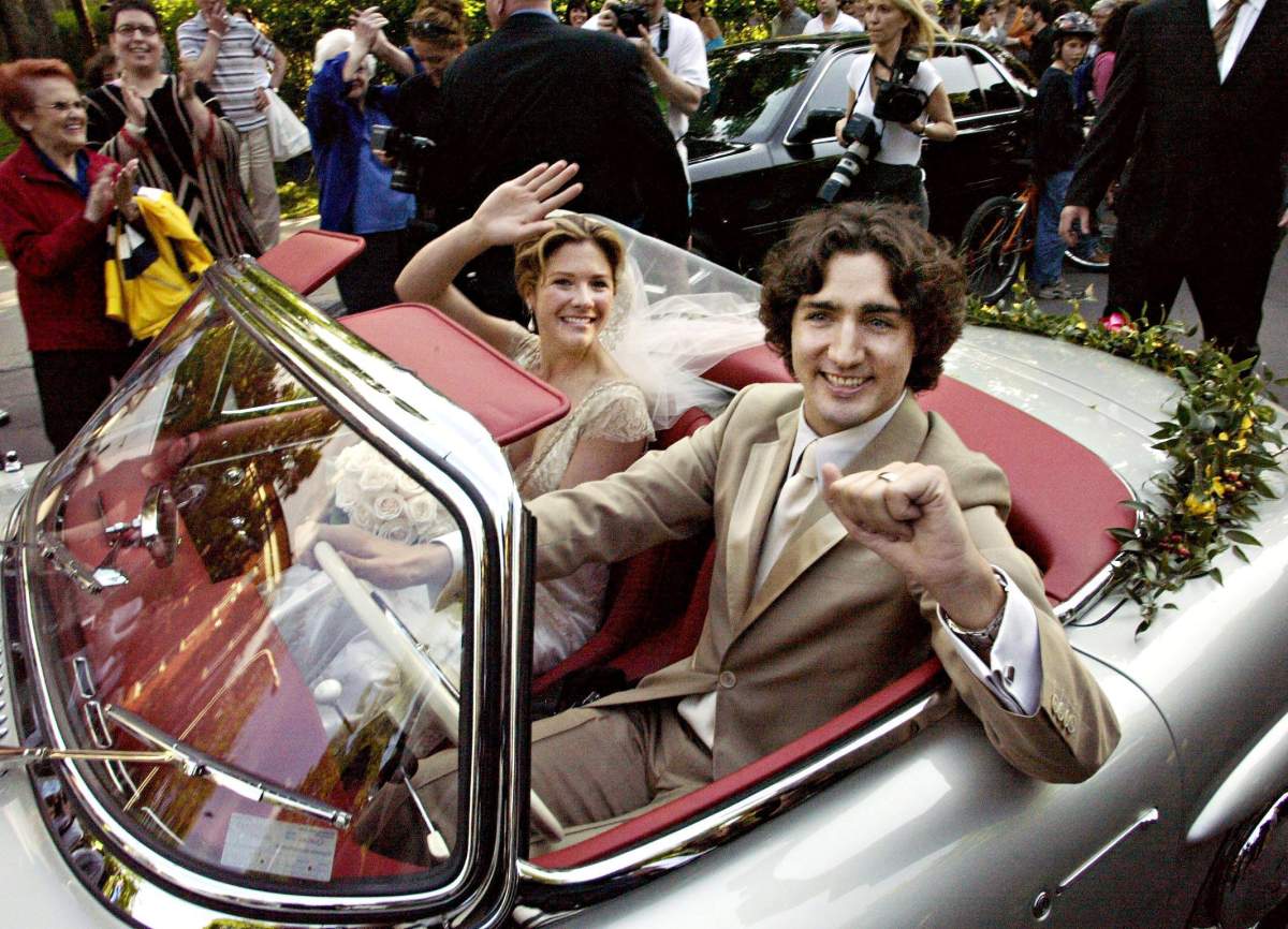 Justin Trudeau and his wife Sophie after their marriage ceremony in Montreal Saturday, May 28, 2005.