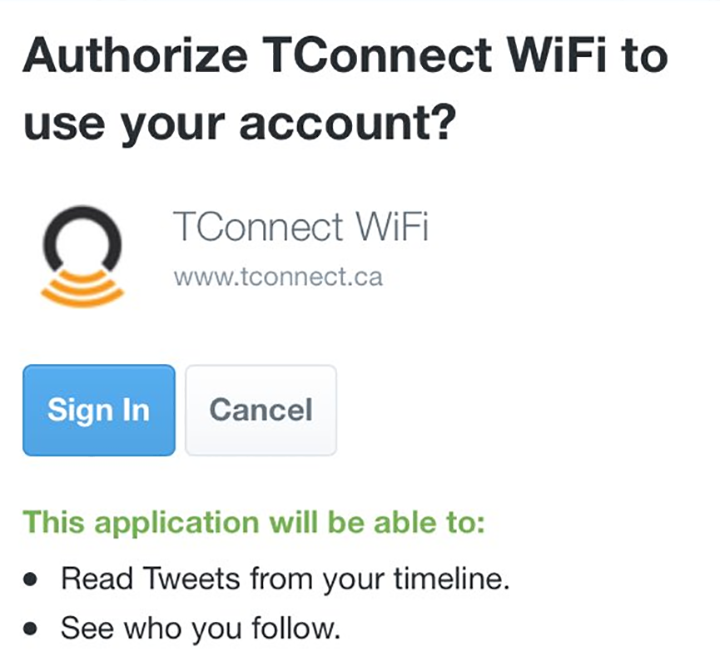 A screenshot of the prompt for information from the TTC’s Wi-Fi service.
