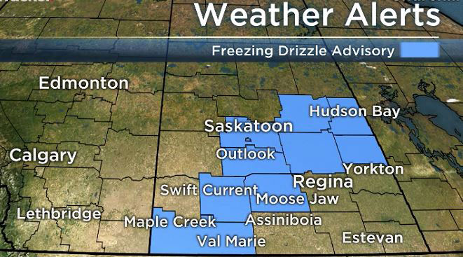 Environment Canada issues freezing drizzle advisory for Saskatoon and area.