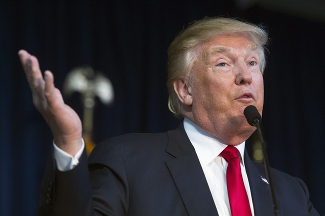 In this Dec. 2, 2015, photo, Republican presidential candidate Donald Trump speaks during a campaign rally at the Prince William County Fair Ground in Manassas, Va.