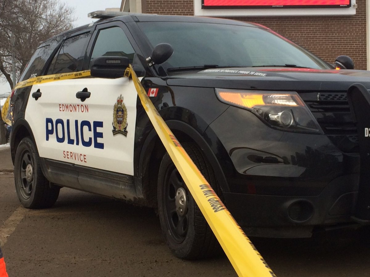 FILE - An Edmonton Police Service vehicle at a downtown Edmonton crime scene, Jan. 22, 2016.