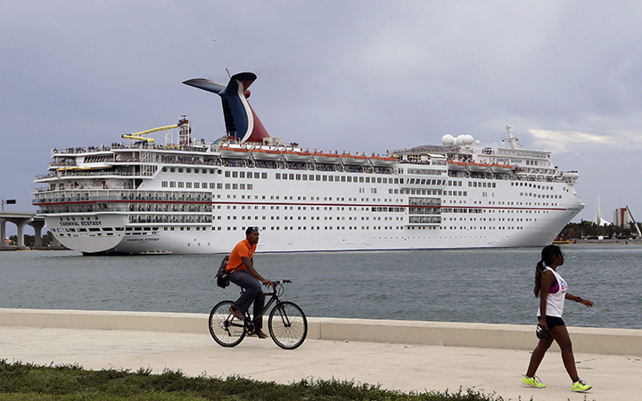 A Carnival cruise ship leaves the Port of Miami. 