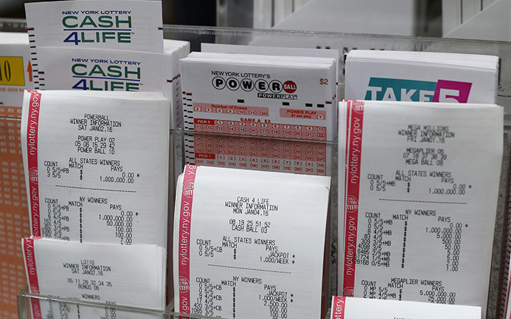 Powerball tickets at a store in New York, New York, USA. 