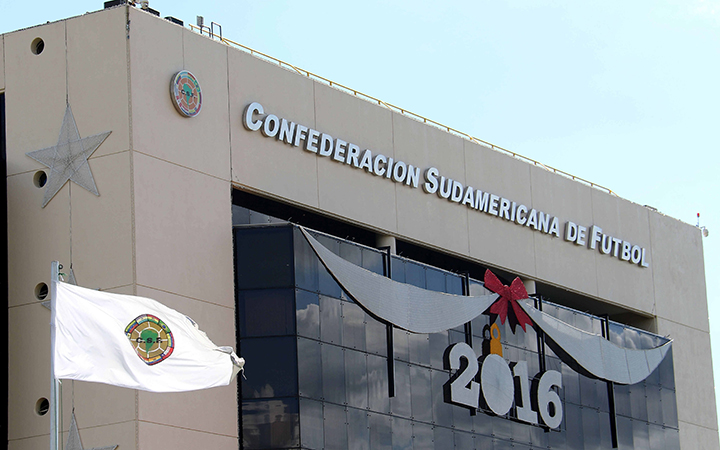 Exterior view of the South American Soccer Confederation (CONMEBOL) headquarters, in Luque, Paraguay, January 7, 2016. 