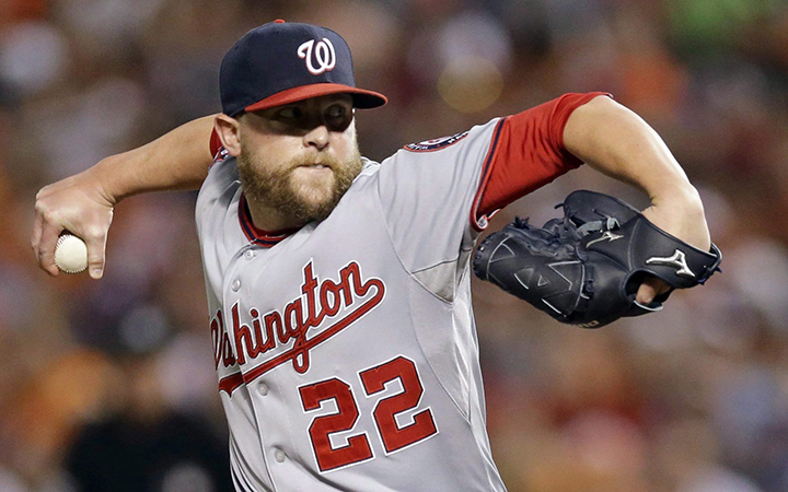 Washington Nationals relief pitcher Drew Storen throws to the Baltimore Orioles in the ninth inning of an interleague baseball game, Saturday, July 11, 2015, in Baltimore. The Toronto Blue Jays have added to their bullpen by acquiring right-handed pitcher Drew Storen from the Washington Nationals.
