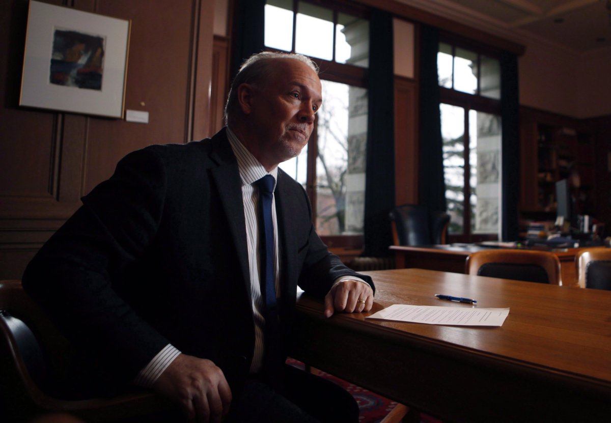 John Horgan, leader of the British Columbia New Democratic Party is photographed during a year-end interview at his office at the Legislature building in Victoria, B.C., Monday, December 7, 2015. 