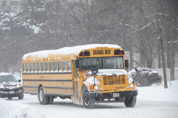 File photo of a yellow school bus in Toronto during winter. (Photo by Roberto Machado Noa/LightRocket via Getty Images).