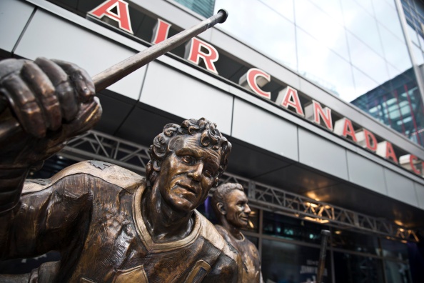 The statues of Darryl Sittler and Ted Kennedy (R) at the Air Canada Centre. 