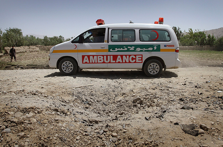 An ambulance is seen northeast of Kabul, Afghanistan, in this Wednesday, June 15, 2011 file photo. 