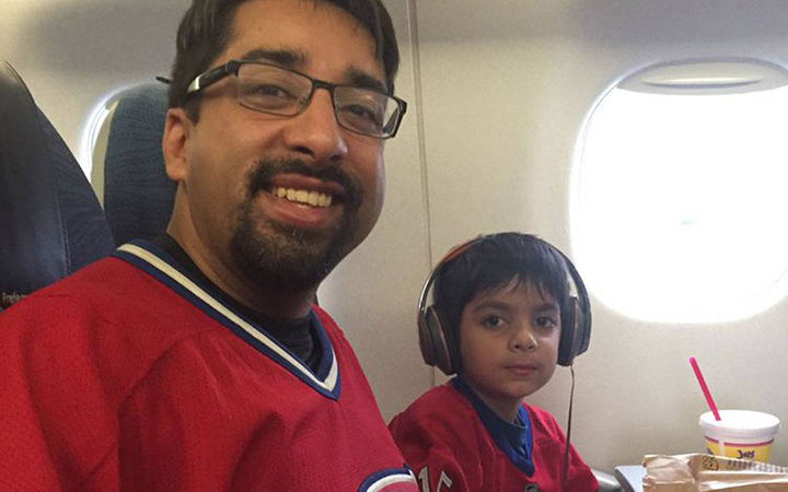 Sulemaan Ahmed and son Adam on route to the 2016 NHL Winter Classic between the Montreal Canadiens and Boston Bruins. Six-year-old Adam was flagged with a "DHP" or "deemed high profile" label before the flight with instructions on how to proceed before allowing the boy to check in.