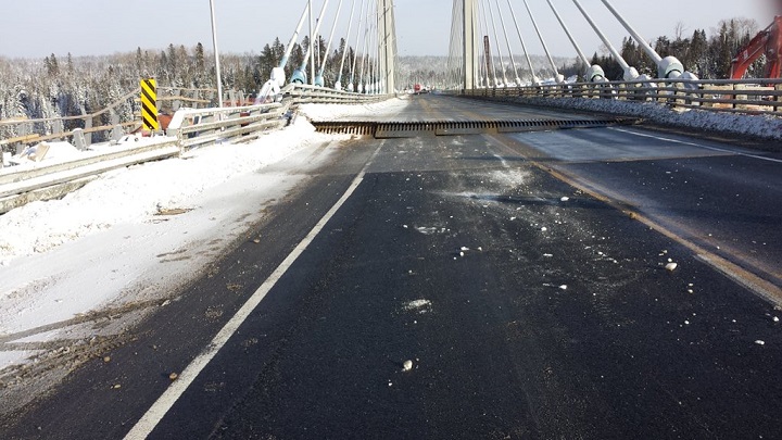 A photo of the damaged Nipigon River Bridge on Monday, Jan. 11, 2016.