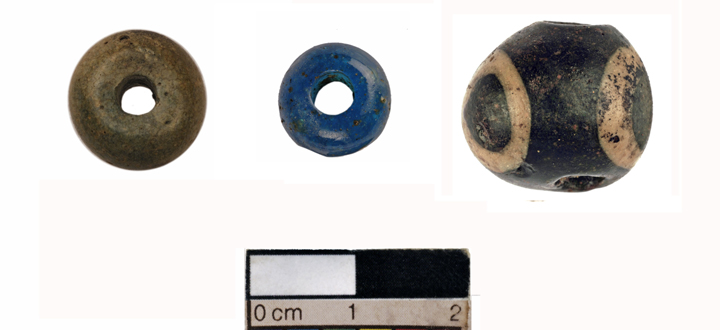 Ancient glass beads from 3,000 years ago, uncovered by archaeologists in East Anglia in the United Kingdom.