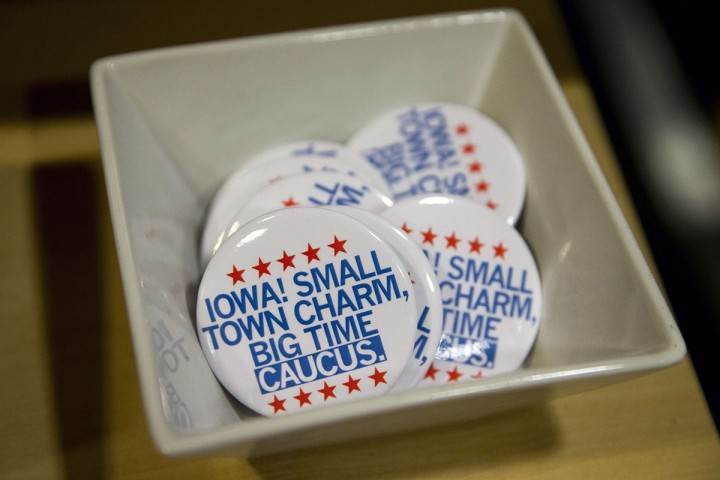 In this Jan. 21, 2016, photo, political buttons are for sale at a gift shop in Des Moines, Iowa.  For some Americans, the promise of political change and disruption has come too slowly, or failed altogether. On the eve of the first voting contest in the 2016 presidential election, these voters are pushing for bolder, more uncompromising action, with an intensity that has shaken both the Republican and Democratic establishment.