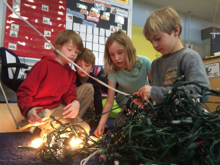 Students at Calgary's Chinook Park School find new uses for old Christmas lights.