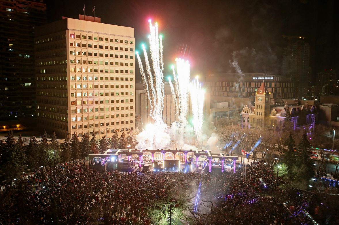 Fireworks during the City of Calgary's New Years Eve celebrations at Olympic Plaza on Thursday, Dec. 31, 2015.