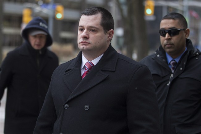 Toronto police Const. James Forcillo arrives at court for the judge's final instructions to the jury and the start of their deliberations in the shooting death of Sammy Yatim in Toronto on Wednesday, January 20, 2016. 