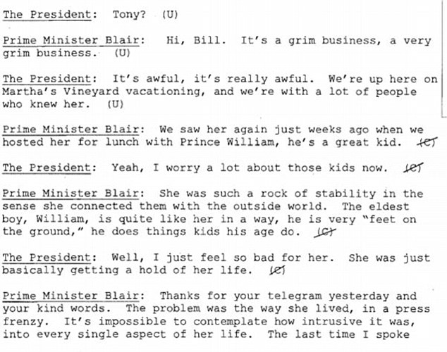 Transcript between Tony Blair and Bill Clinton