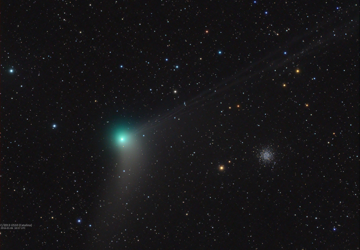 Comet C/2013 US10 (Comet Catalina) is seen here next to a globular cluster on Jan. 6, 2016.