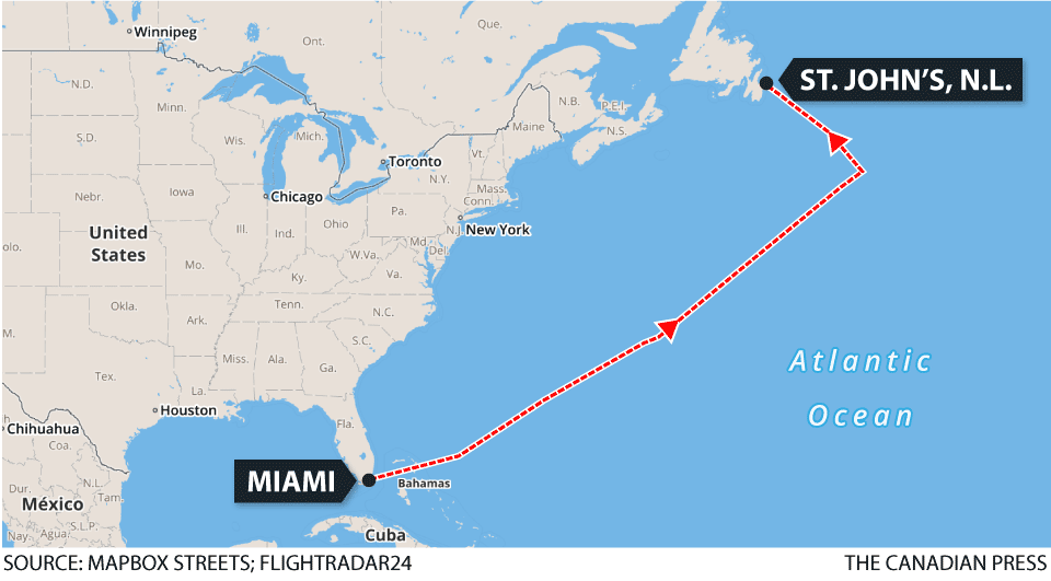 7 injured on flight diverted to St John s after hitting heavy