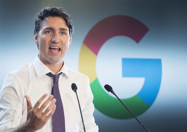 Prime Minister Justin Trudeau speaks at the new Google Canada Development headquarters in Kitchener, Ont., on Thursday, January 14, 2016. 