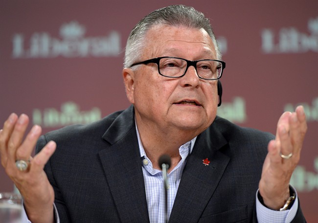 Ralph Goodale speaks to reporters during a press conference in Ottawa on Wednesday, Aug. 5, 2015. The Liberal government is open to an expansive revamp of national security legislation, not just a handful of promised changes to the controversial bill known as C-51, says Goodale.