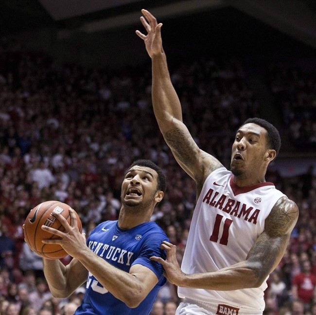 Kentucky guard Jamal Murray drives the ball to the basket against Alabama forward Shannon Hale (11) during the first half of an NCAA college basketball game Saturday, Jan. 9, 2016, in Tuscaloosa, Ala. Murray was picked 7th overall by Denver in the NBA draft on June 23, 2016.