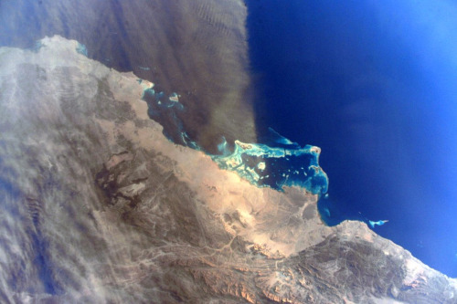 A dust storm over the Red Sea.