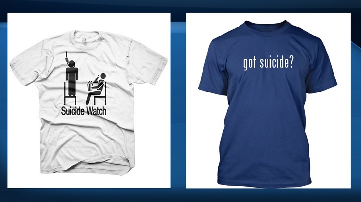Suicide-themed t-shirts sold on Amazon.