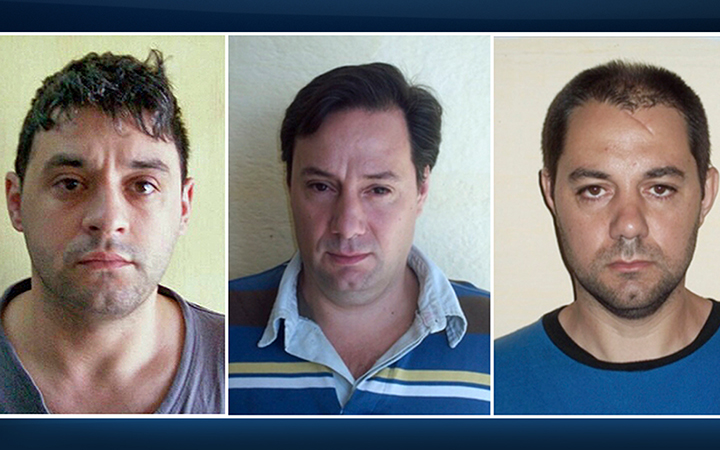 Undated combo picture of Argentine (L-R) Victor Schillaci, Martin Lanatta and Cristian Lanatta, who escaped from a prison in Buenos Aires where they were serving life sentences for a drug-related triple killing. 