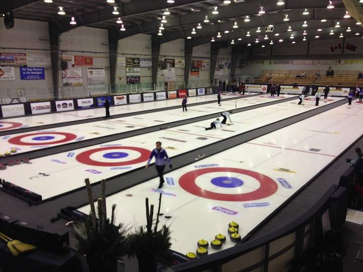 Teams practice ahead of draw six of the 2016 provincial Scotties Tournament of Hearts at the Sun Gro Centre in Beausejour,.