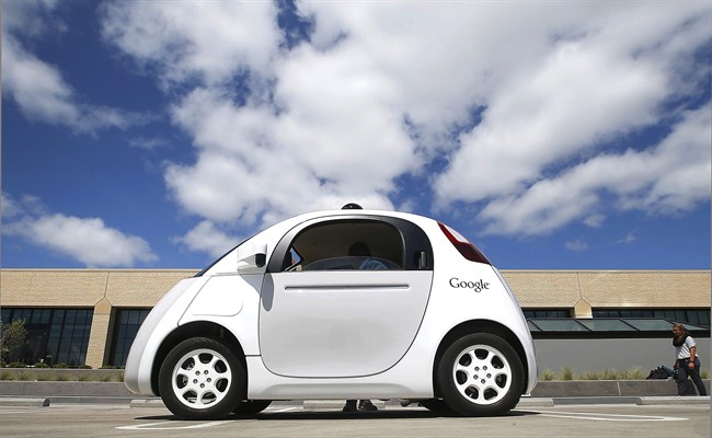This May 13, 2015 file photo shows Google's new self-driving car during a demonstration at the Google campus in Mountain View, Calif. 