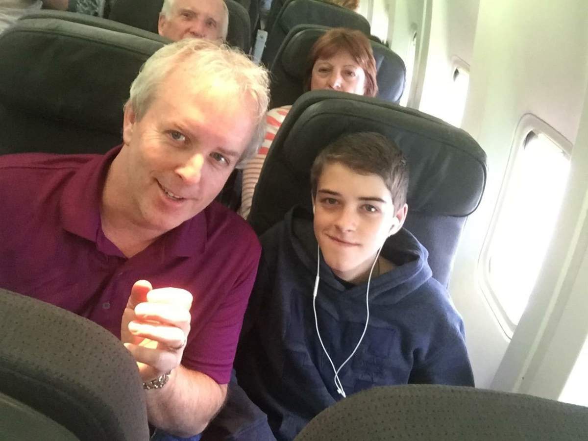 Luke Sullivan (with his father) takes his first trip on a plane. Sullivan has a life-threatening allergy to peanuts.
