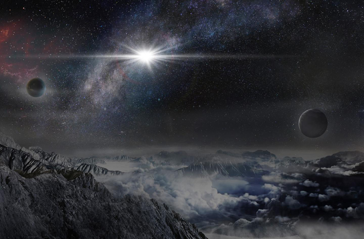 This is an artist's rendering of the record-breakingly powerful, superluminous supernova ASASSN-15lh as it would appear from an exoplanet located about 10,000 light years away in the host galaxy of the supernova.