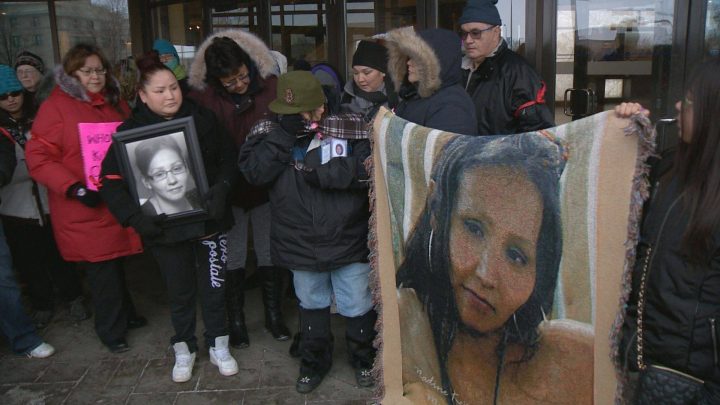 Family and friends of Nadine Machiskinic hold vigil outside the Delta Hotel. 
