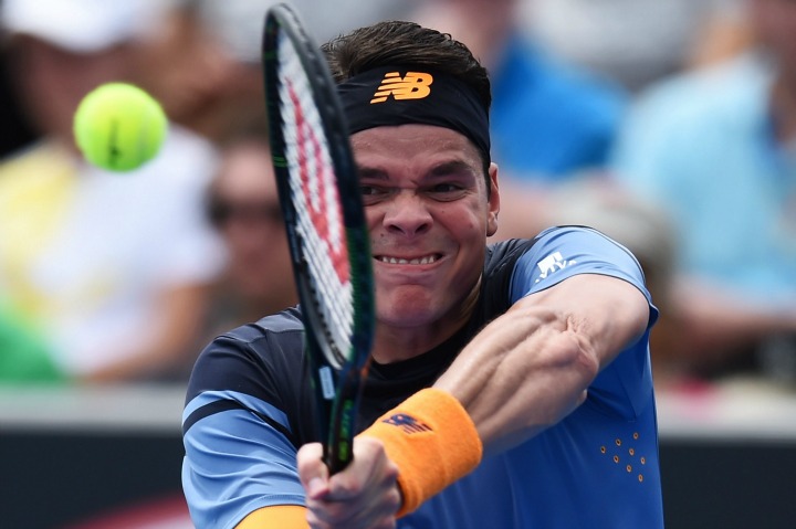  Milos Raonic of Canada returns a backhand to Tommy Robredo of Spain in the second round match of the Australian Open tennis tournament in Melbourne, Australia, 21 January 2016. 