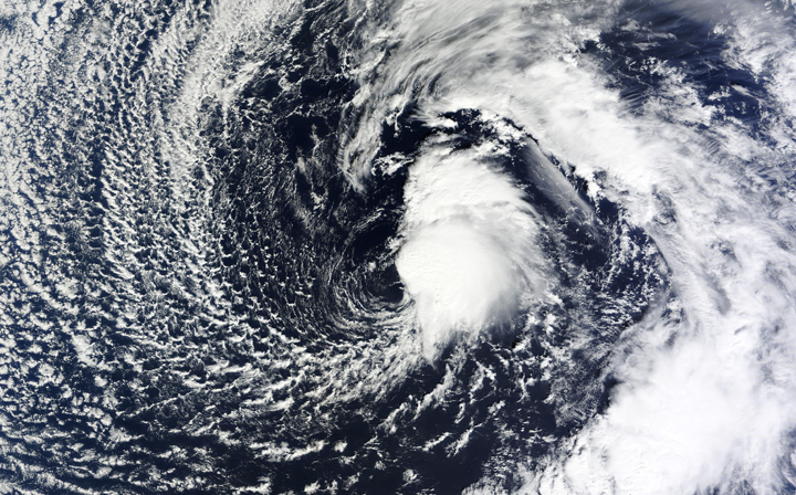Satellite imagery shows an area of low-pressure in the Atlantic Ocean on Jan. 12, 2016.