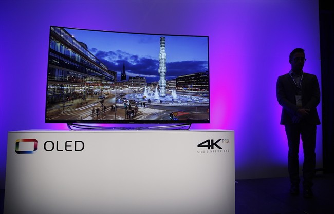 The Panasonic OLED 4K Pro Studio Master UHD television is on display during a Panasonic news conference at CES Press Day at CES International, Tuesday, Jan. 5, 2016, in Las Vegas.