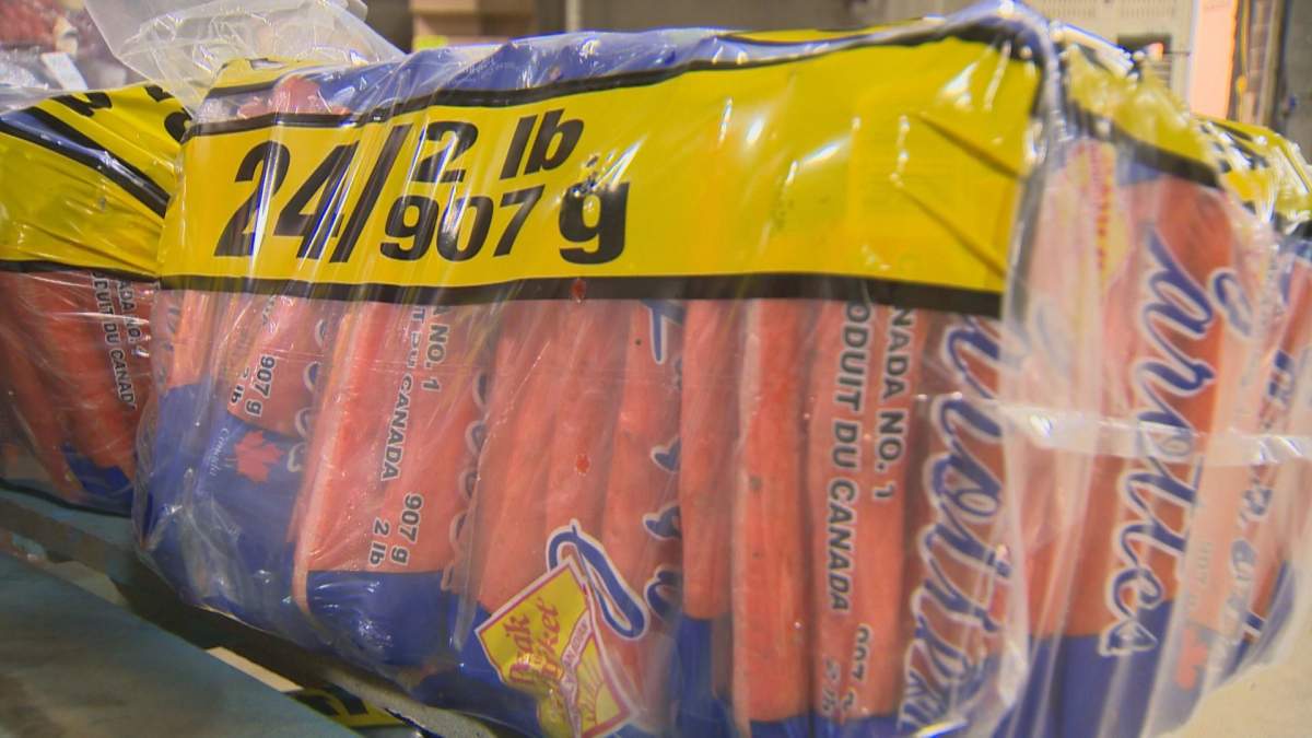 One of the last remaining bags of Manitoba carrots before the 2016 crop grows.