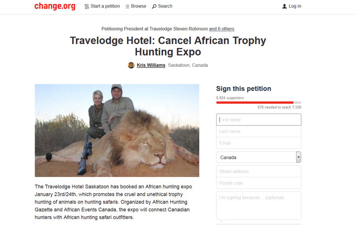 Group trying to stop second Saskatoon hotel from holding hunting safari trade show.