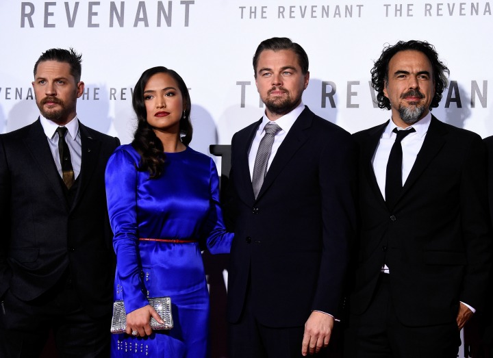 Actors Tom Hardy, Grace Dove, Leonardo DiCaprio and filmmaker Alejandro Gonzalez Inarritu attend the premiere of 20th Century Fox and Regency Enterprises’ ‘The Revenant’ at the TCL Chinese Theatre on December 16, 2015 in Hollywood, California.