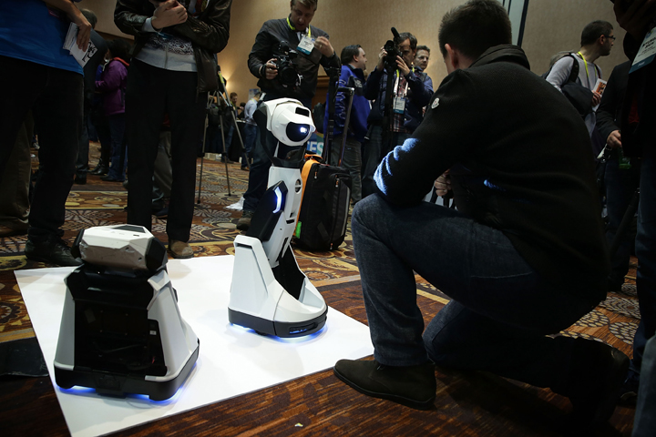  The Tipron, a robot projector which will be in the market in Spring, 2016, is on display during a press event for CES 2016 at the Mandalay Bay Convention Center on January 4, 2016.