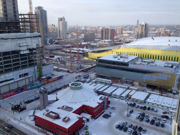 A line up formed outside Rogers Place before the arena's doors opened to the public for a sneak peak of the facility, Saturday, Jan. 16, 2016. 